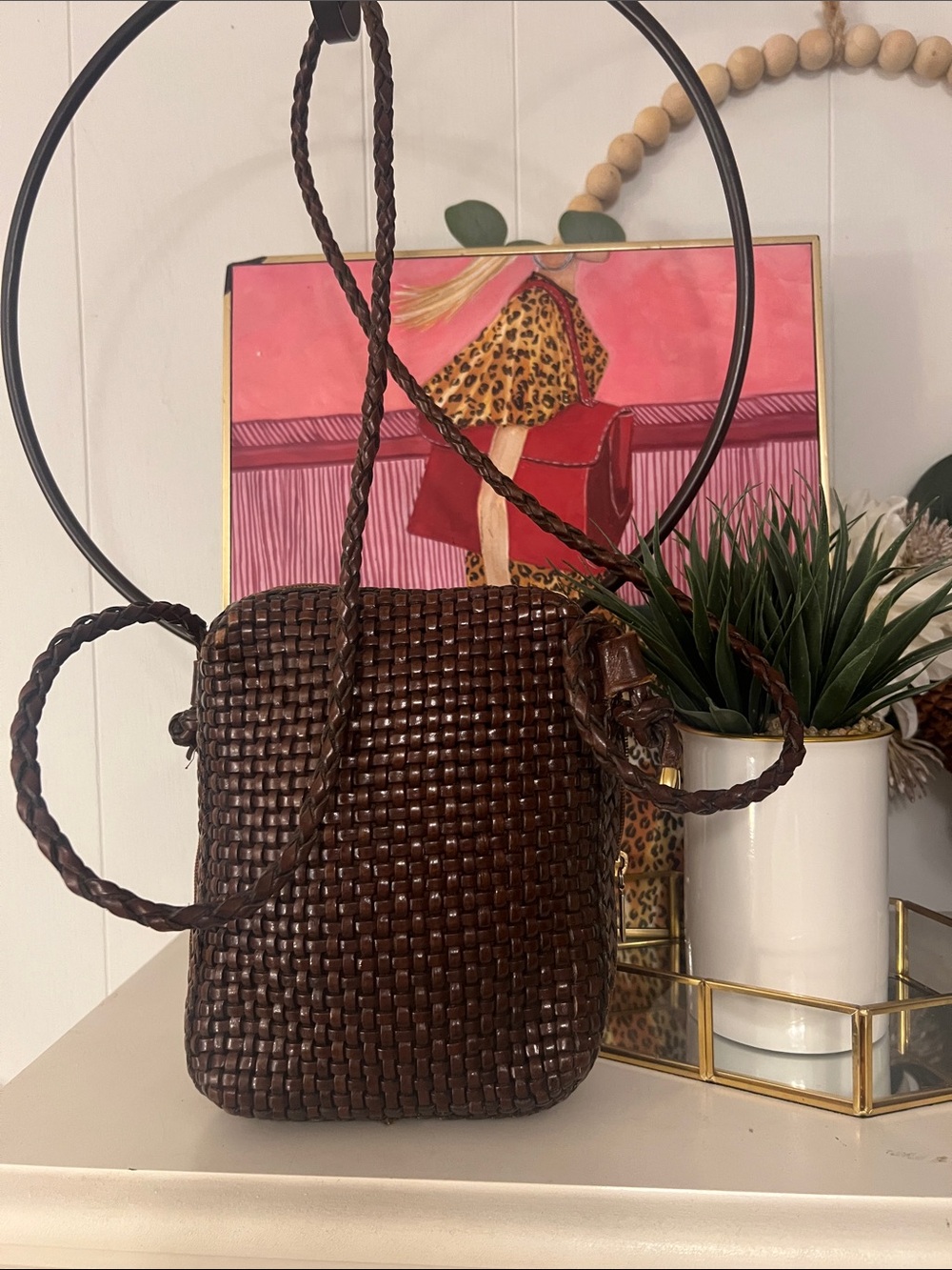 CEM Woven Leather Crossbody Bag in Dark Brown